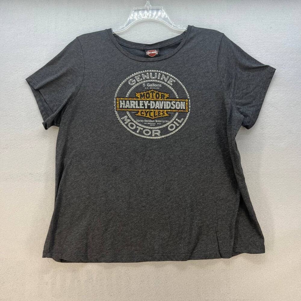 Harley Davidson Women's T Shirt Size 2XL Genuine Motor Oil Logo Studded